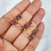 Raw Pink Tourmaline Gemstone Electroplated Stud Earrings, October Birthstone Stud, Sold By Pair